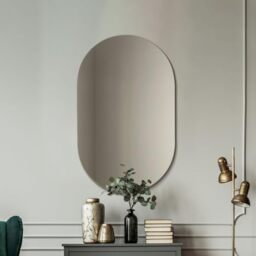 "MirrorOutlet The Ovale - Large Frameless Oval Pill Oblong Wall Mirror 31"" X 20"" (80cm X 50cm) Silver Mirror Glass On A Black Backing."