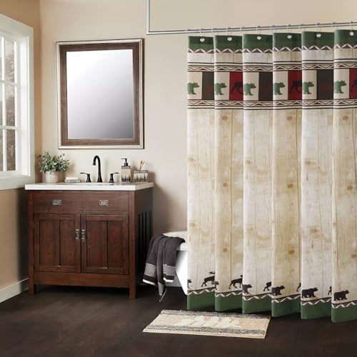 "BESTRIPES Long Fabric Shower Curtain, Bear Shower Curtain, Cabin Lodge Shower Curtains for Bathroom, Waterproof Bathroom Curtains, 72"" W x 78"" H"