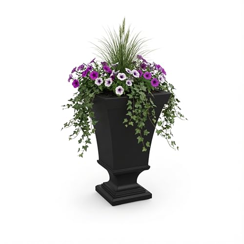 Mayne Vienna 25in Tall Urn Planter - Black - 16in L x 16in W x 25in H - with 3 Gallon Built-in Water Reservoir (5892-B)