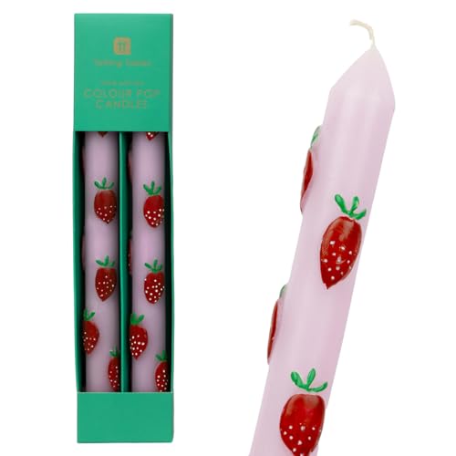 2 x Hand Painted 3D Pink Strawberries Dinner Candles - Ideal Birthday or Mothers Day Gift Unscented, 8 Hours Burn Time - Eco-Friendly Packaging, Summer Table Decor Made by Talking Tables