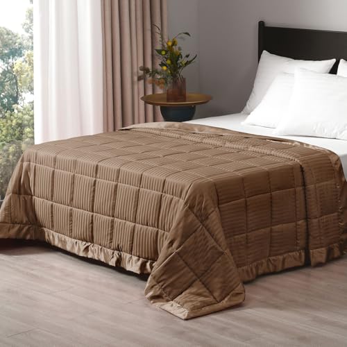 "downluxe Queen Size Weighted Blanket 15lbs for Adult with Glass Beads, Heavy Blanket with Satin Trim (90""x90"", Brown)"