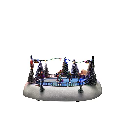 Konstsmide Christmas Decorations Anitmated LED Scene Ice Rink, with Music, 12 Colourful diodes, Battery Operated or USB, Indoor, Black Cable, PVC Polyresin