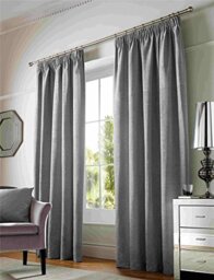 Alan Symonds Curtains Pencil Pleat Taped Heading Fully Lined, Chenille Polyester, Silver, 46 x 72