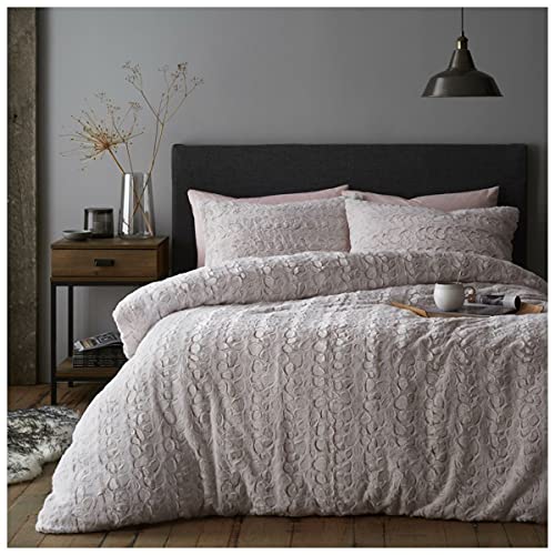 GC GAVENO CAVAILIA Faux Fur Duvet Cover, Reversible Quilt Set, Fluffy & Warm Bedding, Thermal Teddy Fleece Duvets, Blush Pink, Double