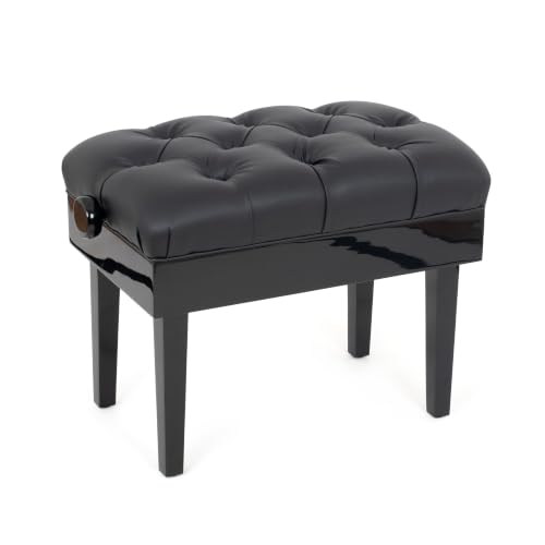 Musisca HY306 deluxe concert piano stool in black gloss with capitone style black faux leather upholstery