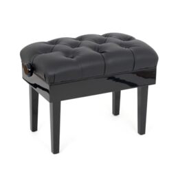 Musisca HY306 deluxe concert piano stool in black gloss with capitone style black faux leather upholstery