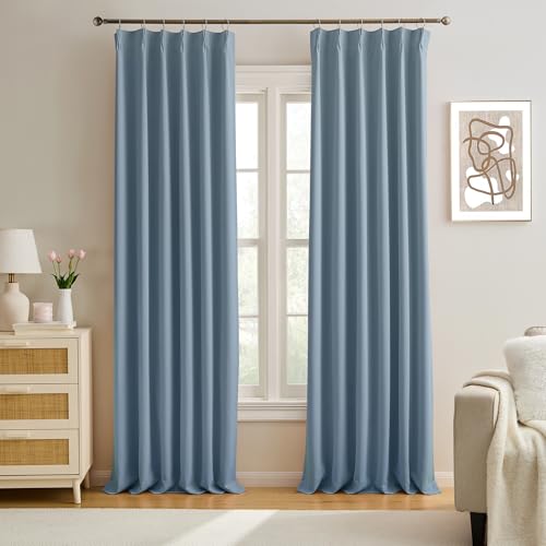 KEQIAOSUOCAI Dusty Blue Pinch Pleated Curtains Blackout 40x102 2 Panels