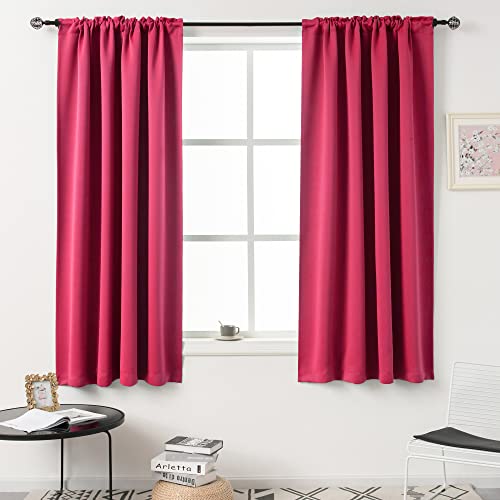 DUALIFE Hot Pink Curtains for Living Room - Raspberry 63 Inch Length Rod Pocket Thermal Insulated Energy Saving Blackout Soundproof Curtains for Bedroom Set of 2 Panels (Hot Pink 54x63)
