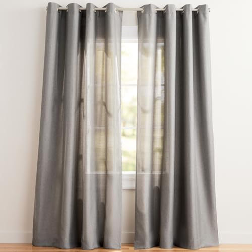 "Exclusive Home Curtains Loha Linen Window Curtain Panel, Polyester, Black Pearl, 108"" Length"