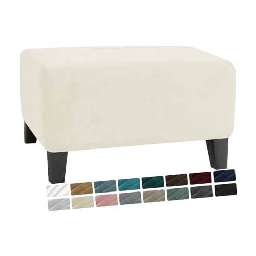 MAXIJIN Velvet Ottoman Cover Rectangular Stretch Square Ottoman Covers Slipcover Rectangle Washable Foot Stool Cover Thick Storage Protector with Elastic Bottom (Ottoman X-Large, Beige)