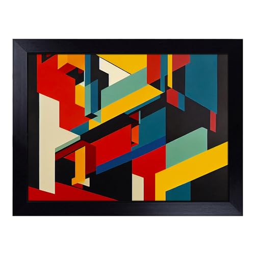 Lap Tray with Bean Bag Cushion, Abstract Bauhaus Art - Handmade in the UK, Raised Wooden Edge, Padded Cushion, Heat-Resistant Wipe-Clean Surface, for Meals, Laptops and Crafts