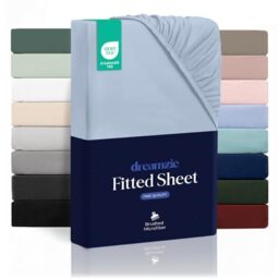 Dreamzie Fitted Sheet 90 x 190 cm for Thick Mattresses up to 33 cm – 100% Polyester Microfibre – Blue Certified Chemical Free (Oeko Tex), Fitted Sheet with Full Elastic