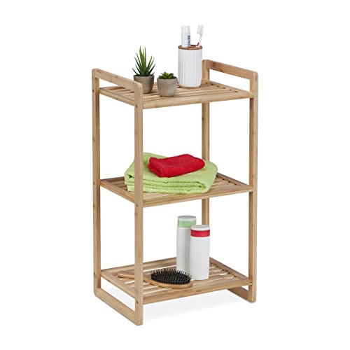 Relaxdays Bamboo Shelf, HxWxD: 70 x 40 x 30 cm, Free-Standing, with 3 Tiers, Bathroom, Kitchen, Living room, Natural