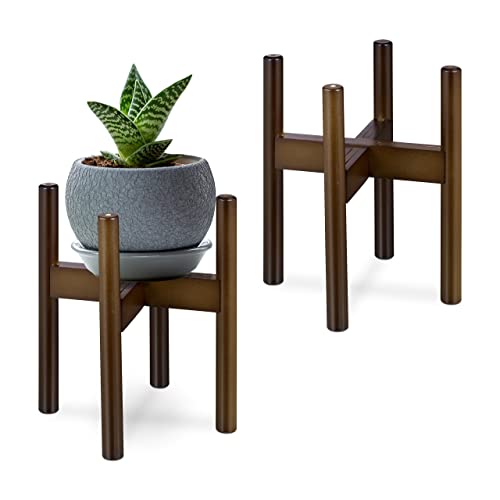 Relaxdays Set of 2 Plant Stand, Bamboo Flower Rack, Pots up to 32cm ??, Adjustable & Stackable, Decorative, Dark Brown