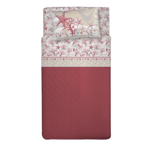 PENSIERI DELICATI Single Bed Set, 100% Cotton, Single Bed Sheet Set, 90 x 200 cm, Including Bottom Sheet, Top Sheet and 1 Pillow Case, Made in Italy, Red Navy Pattern