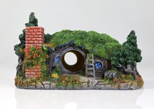 PTFJZ Aquarium Decorations - Hobbit Fish Tank Ornament Pet House Hidden Hole Landscaping Fish Tank Backgrounds Decor Box (Small)
