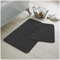 GC GAVENO CAVAILIA 2 Piece Washable Bathroom Mat, Extra Absorbent Anti Slip Bath Mats, Super Soft Toilet Rugs Set, Charcoal, Regular (50x80, 50x40 cm)