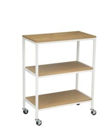 3 Tiers Storage Trolley On Wheels With Wooden Shelves,Natural/White
