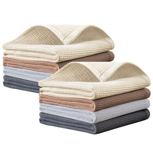 PY HOME & SPORTS Dish Towels Set, 100% Cotton Waffle Weave Kitchen Towels 8 Pieces, Super Absorbent Kitchen Hand Dish Cloths for Drying and Cleaning 17 x 25 Inches