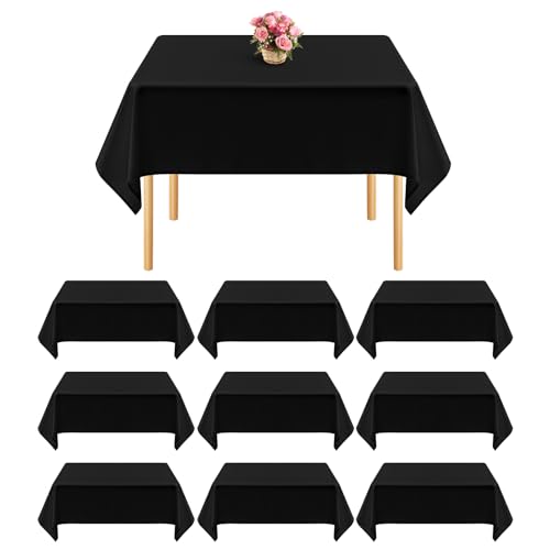 10 Packs Black Square Tablecloth 52 x 52 inch Polyester Table Cloth for Small Square Tables Wrinkle Resistant Washable Fabric Table Cover Polyester Black Table Cloth for Party,Wedding, Banquet