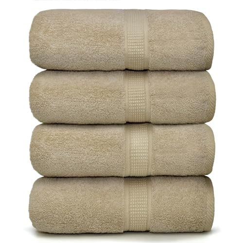 "Ariv Towels 4-Piece Large Premium Bath Towels Set- Suitable for Sensitive Skin & Daily Use- Soft, Quick Drying & Highly Absorbent Towels for Bathroom, Gym, Hotel & Spa - 30"" X 52""- Linen"