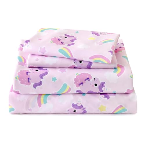 LONAVA Queen Sheet Set Kids - 4 Pieces Soft Microfiber Cartoon Style Bedsheets for Boys Girls Teens, Oeko TEX, Breathable Deep Pocket Sheets (Purple Unicorn)