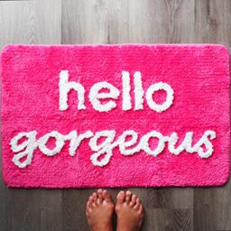 Hello Gorgeous Bath Mat Hot Pink Dark Magenta Fuchsia Blush Peach Coral Cute Beautiful Bathroom Rugs for Girls You Look Good Gorgeous Funny Shower Fun Bathroom Decor Non-Slip Washable Kids Women