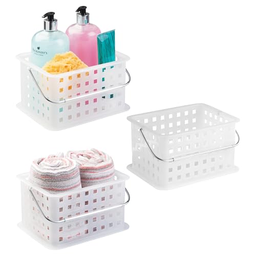 iDesign Plastic Handle-Portable Shower Caddy-Set of 3-Clear Frost Spa Small Basket M3