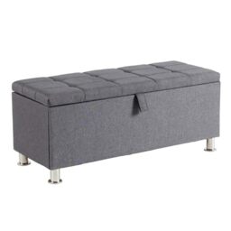 Home Source Large Padded Ottoman Storage Chest, Dark Grey Box Seat, 102cm