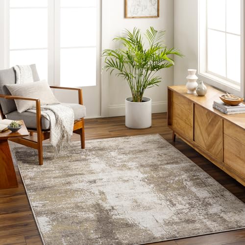 Livabliss Nalany Pysel Abstract Marble Style Floor Covering 120x170 cm – Modern Design for Living Room, Dining & Bedroom, Soft Medium Pile, Ivory, Brown & Taupe