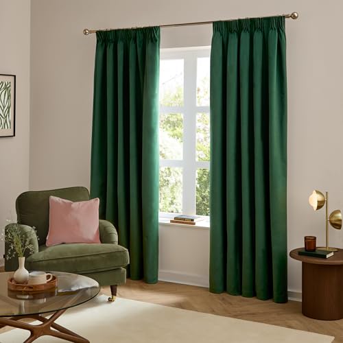 furn. The Ultimate Velvet Blackout Pencil Pleat Curtains (Green-168x229cm)