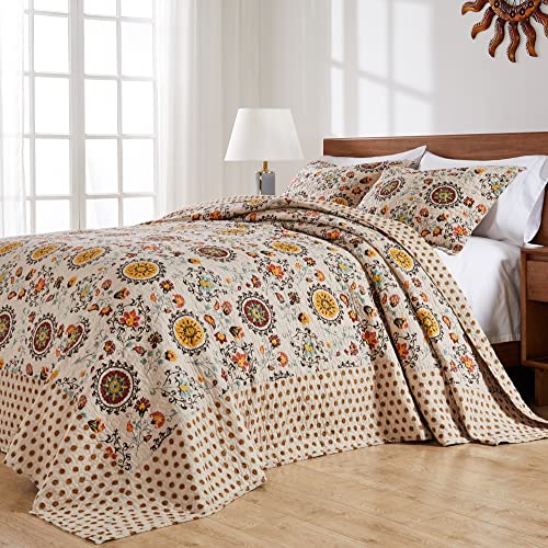 Greenland Home Bedspread Set, Cotton, Taupe, 3-Piece Queen