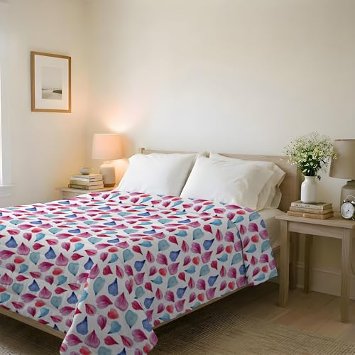 Italian Bed Linen BASIC Line Summer Quilt, Made in Italy, Printed Soft Microfibre Bedspread – Spring Summer Mid-Season Quilt – Petals, Double 250 x 240 cm