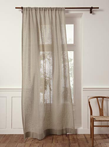 Solino Home Natural Linen Sheer Curtain 120 Inches Long - 100% Pure Linen European Flax Window Treatment Panel 52 x 120 Inch - Light Filtering Rod Pocket Curtain for Living Room, Bedroom - 1 Panel