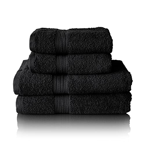 Glart Premium Set of Terry Hand Towels, Range of Terry Towels in 6 Colours and 5 Sizes, Colour: Black, 2X Bath Towels 70 X 140 cm and 2X Hand Towels 50 X 100 cm