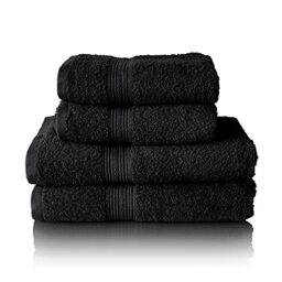 Glart Premium Set of Terry Hand Towels, Range of Terry Towels in 6 Colours and 5 Sizes, Colour: Black, 2X Bath Towels 70 X 140 cm and 2X Hand Towels 50 X 100 cm