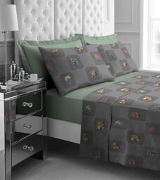 GC GAVENO CAVAILIA Double Bed Sheet Set - 4Piece Printed Bedding Set (Fitted Sheet, Flat Sheet & 2 Pillow Cases) - Warm Thermal Fluffy Bedding - Soft Polyester Fleece Bedding Sheet Set, Charcoal