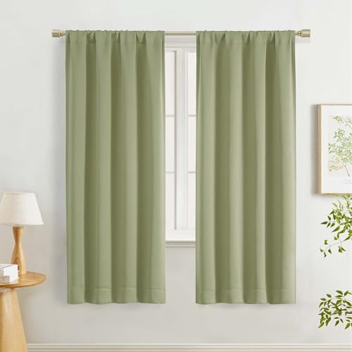 "Lecloud Sage Green Room Darkening Curtains 63 Inch Length 2 Panels Set for Bedroom, Thermal Insulated Energy Window Curtains for Living Room Dining Room with Rod Pocket, 40"" W x 63"" L"