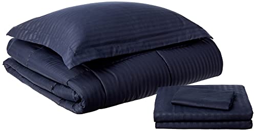 Sweet Home Collection 2 Pillowcases & 2 Shams & Bed Skirt All Season Warmth, Fine Double Brushed Microfiber/100% Fiber Fill, Dobby Navy, Twin