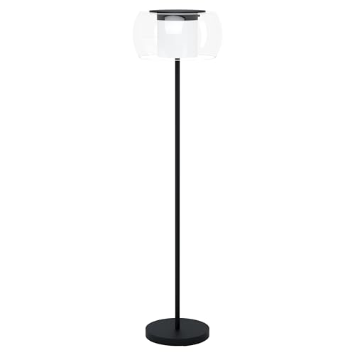 Eglo LED Floor lamp Briaglia-c, dimmable smart Home Standing Light Made of Black Metal, Glass Shade with satined Cylinder, Living Room floorlamp, Warm White – Cool White, RGB