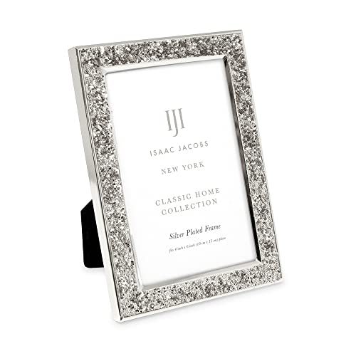 Isaac Jacobs 4x6 Silver Metal Glitter (Vertical & Horizontal) Picture Frame, with Black Fabric Easel, Wall-Mountable, Made for Tabletop, Counterspace, Shelf and Desk (4x6, Silver Glitter)