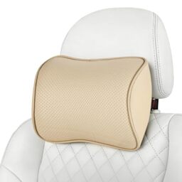 au-kee Memory Foam Car Neck Pillow Soft Leather Headrest for Driving Home Office Beige (1PC)