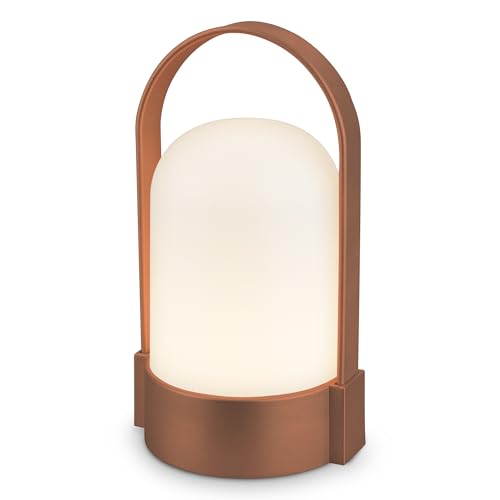 Briloner - Wireless LED Table lamp IP44 with Touch, Step-dimmable, Replaceable Battery, Bedside lamp, Reading lamp, LED lamp, Camping lamp, Table Light, Battery lamp, 9x8x15.5 cm, Metallic Brown