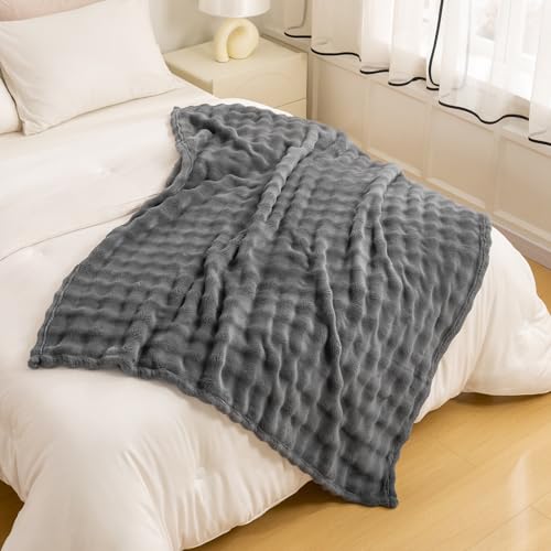 YUSOKI Luxury 3D Bubble Light Weighted Queen Blanket 4.7lb,All Ages,Home Decoration, (Grey,90 * 90inches)