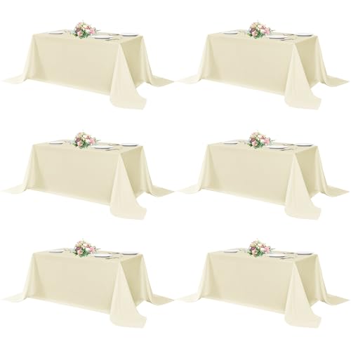 sancua Beige Rectangle Tablecloths 90x156 Inch, 6 Pack - Washable Fabric Table Cloth, Large Reusable Polyester Covers for Wedding, Party, Birthday, Banquet