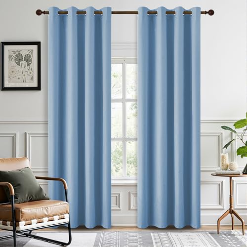 DONREN 100% Blackout Curtains 72 Inches Long Thermal Insulated, Soft Linen Grommet Blackout Drapes for Bedroom, 2 Panels 52Wx72L, Dusty Blue