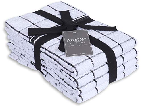 AMOUR INFINI Terry Kitchen Towels - Set of 4 - 45 x 70 cm - Ultra Soft and Absorbent -100% Cotton Dish Towels with Hanging Loop - Perfect for Household and Commercial Uses - Black