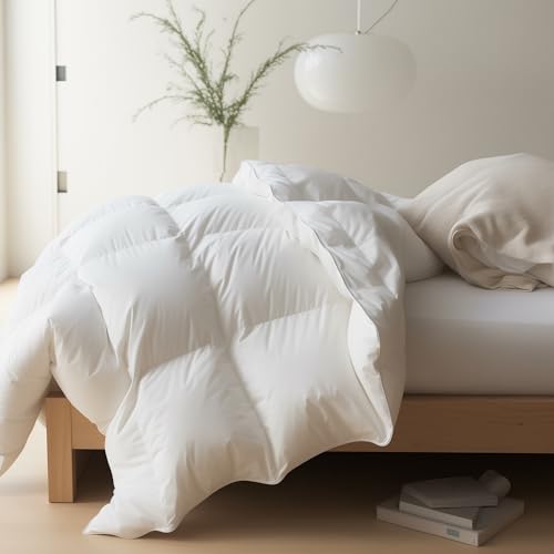 Maple&Stone Feather Down Comforter California King, All Season Duvet Insert - Fluffy Duvet Insert in White, 100% Cotton Shell, Box Stitch, 8 Loops, 108 x 98 in
