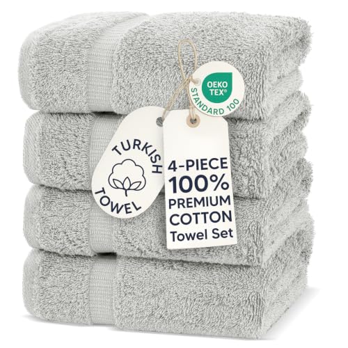 Chakir Turkish Linens Premium Cotton Absorbent Turkish Towels (Hand Towel - 4 Piece Silver)