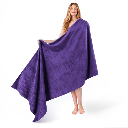 American Soft Linen 35x70 Jumbo Large Bath Towels, 100% Cotton Turkish Bath Sheet, Oversized Luxury Bath Towel Sheets for Bathroom Beach and Pool, Purple